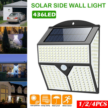 Super 436 LED Solar Powered Lights Outdoor Wall Security Bright Garden PIR Lamp