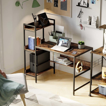 Industrial 120cm Computer Desk w/ Shelves and Computer Tower, Writing Table