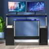 Gaming Computer Table w/ Shelf & RGB Lights Laptop Desk Office Workstation Black