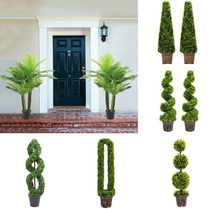 Artificial Trees Hallway Decor Buxus/Bay/Palm Faux Leaf Planter Pot Green Decor