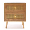 Rattan Bedside Table | Nightstand Cabinet 2 Drawer Wood Veneer Side Table | BTFY