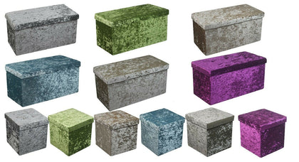 New Quilted Top Folding Storage Ottoman Seat Toy Storage Box Crushed Velvet