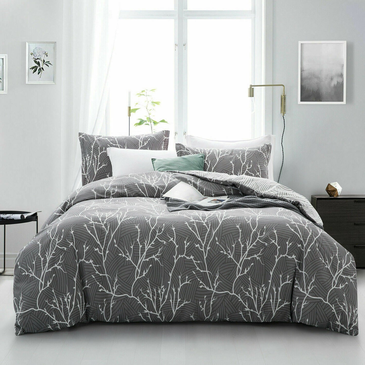 Reversible Duvet Quilt Cover Bedding Set Single Double King Size + Pillow Cases