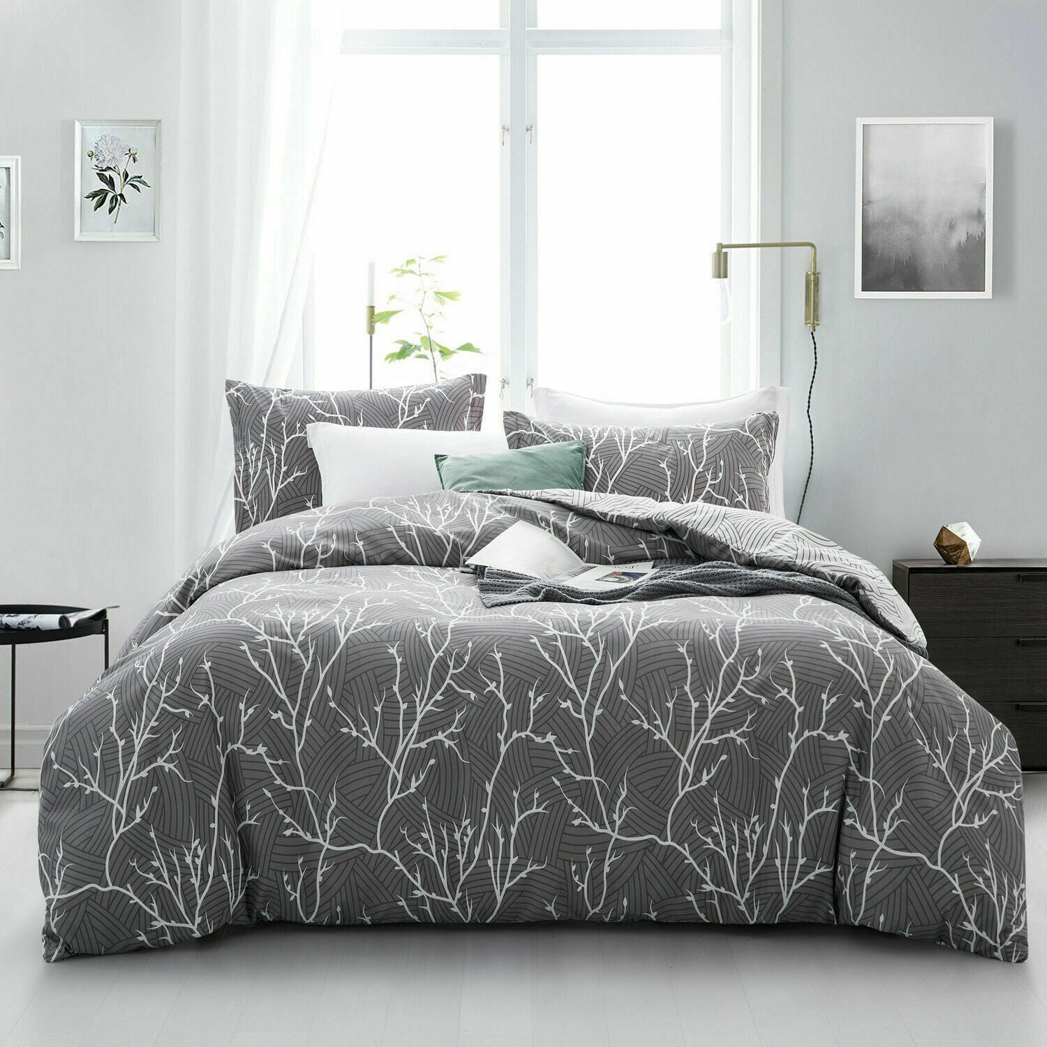 Reversible Duvet Quilt Cover Bedding Set Single Double King Size + Pillow Cases