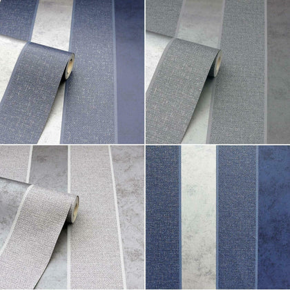 Arthouse Calico Stripe Wallpaper Textured Metallic Vinyl Glitter Hessian Style