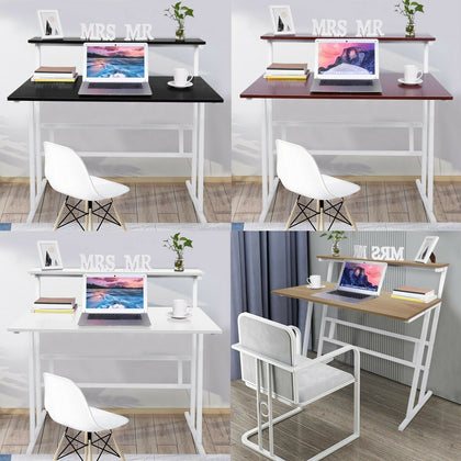 PC Computer Desk Writing Study Table Office Home Workstation Wooden Rise Shelf