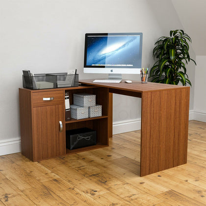 Longton Computer Desk Adjustable L-Shaped Home Office PC Laptop Table Walnut