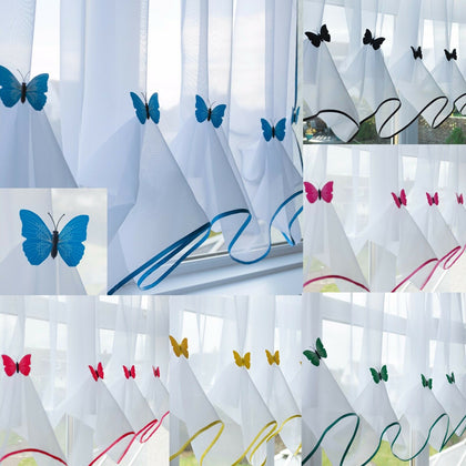 Butterfly Voile Curtain With Matching Piping - Kitchen Blind - Cafe Net Curtains