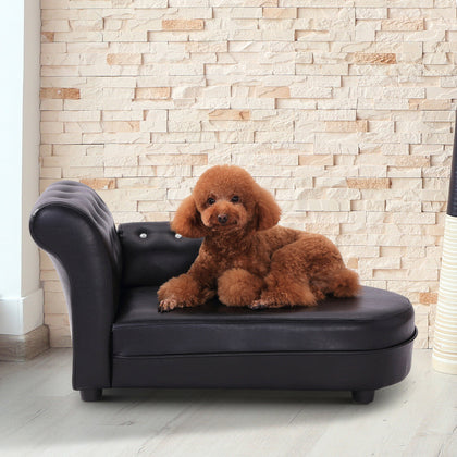 Pawhut Chaise Lounger Dog Cat Puppy Kitty Couch Leather Bed Pet Sofa Black NEW