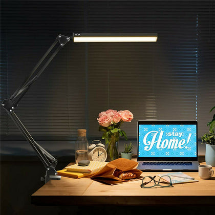 Black Tall Adjustable Clamp On Desk Light Modern Craft Lighting LED 10W Bulb