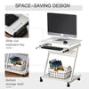 Movable Computer Desk with 4 Moving Wheels Sliding Keyboard Tray White