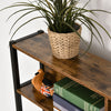 Industrial L-Shaped Work Desk & Storage Shelf Steel Frame Adjustable Feet Brown