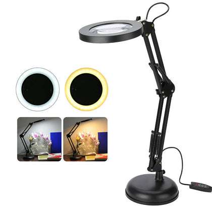 LED Desk Lamp Magnifying Magnifier Glass With Light Stand Clamp For Repair Read