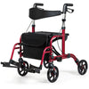 2-In-1 Rollator Walker & Transport Chair Folding Walking Aid w/ Large Seat
