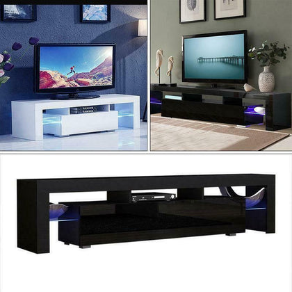 TV Cabinet Stand Modern Shelf LED Light 1 Drawer for Living Room White/Black