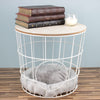 2 in 1 White Metal Side End Table Pet Cave Bed Storage Removable Top Basket