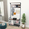 Industrial Coat Rack Shoe Bench Hall Tree Entryway Storage Bench 9 Hooks