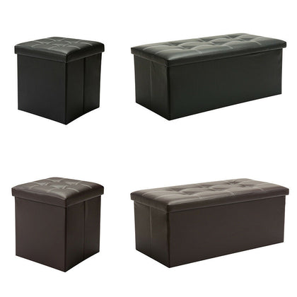 LARGE FAUX LEATHER FOLDING OTTOMAN POUFFE SEAT FOOT STOOL STORAGE BOX