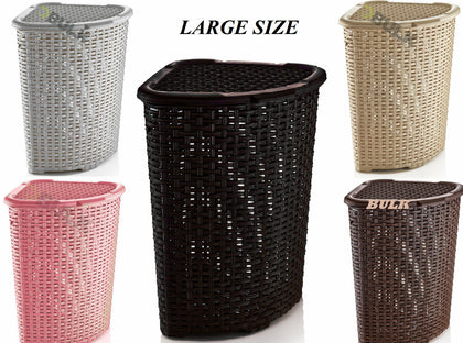 52L Large Woven Plastic Corner Laundry Washing Bin Multi Storage Rattan Basket