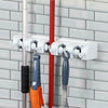 WALL MOUNTED 5 RACK KITCHEN STORAGE MOP ORGANIZER HOLDER BRUSH BROOM HANGER SET