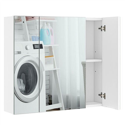Bathroom Mirror Cabinet Wall-Mounted Storage with 3 Doors for Laundry Room White