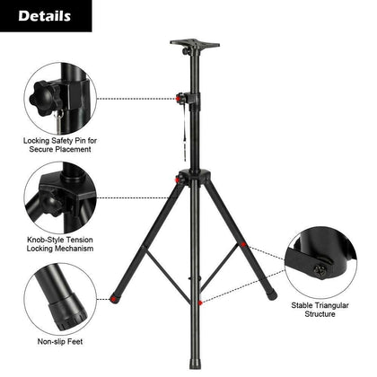 Metal Heavy Duty Adjustable Height Tripod Folding DJ PA Speaker Stand Black