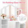 Kids Vanity Beauty Makeup Table 2-In-1 Wooden Dressing Table W/ 3 Folded Mirror