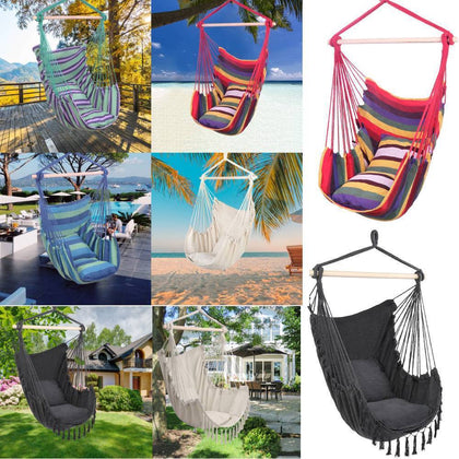 Hanging Hammock Chair Portable Garden Swing Seat Tree Travel Camping Poly Cotton