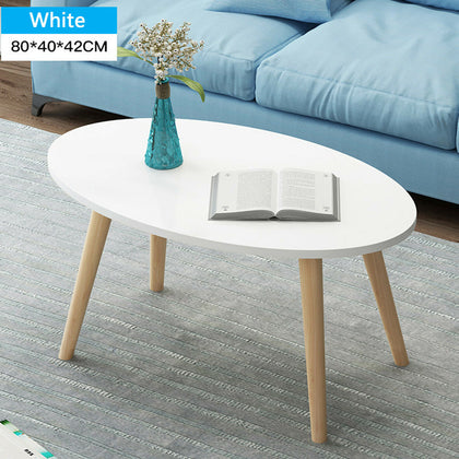 White Coffee Side Tea Table Wooden Oval Design Wooden Legs Living Room Desk