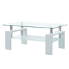 Rectangle Glass Coffee Table Modern Living Room Furniture Shelf White Black Wood