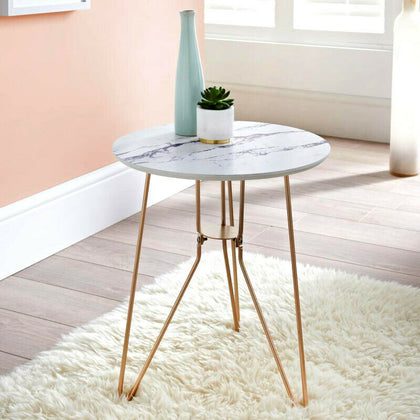 Marble Top Side Table with Gold Metal Legs Vintage Lounge Living Room