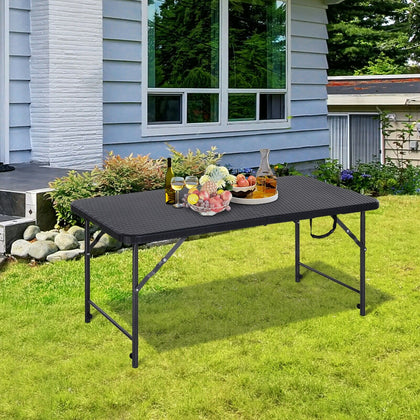 Folding Camping Table Steel Frame BBQ Picnic Table Black - 120L x 60W x 74H cm