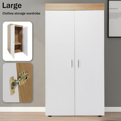 Tall Soild Wooden Wardrobe 2Door Bedroom Storage Hanging Bar Clothes Rail Hanger