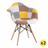 Set of 2 Dining Chairs Patchwork Fabric Tub Lounge Armchair Padded Wooden Legs