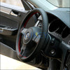 DIY Car Steering Wheel Cover With Needles Thread Black/Red Genuine Leather Sport