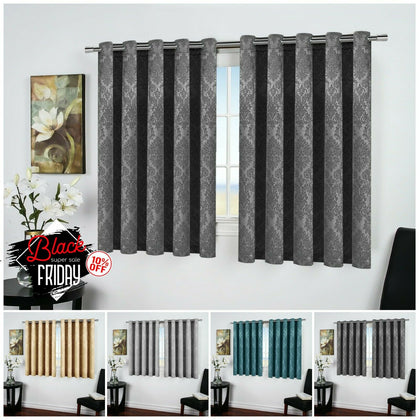 Thermal Blackout Eyelet Ring Top Bedroom & Kitchen Small / Short Window Curtains