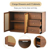 Wooden Rattan Sideboard Buffet Storage Cabinet Cupboard w/ 2 Doors 3 Drawers HT