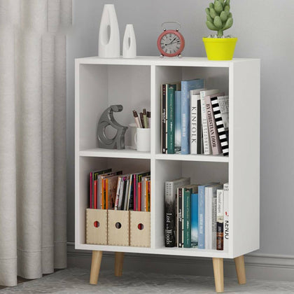 Storage Cube 4 Shelf Bookcase Wooden Display Unit Organiser with 2 Fabric Drawer