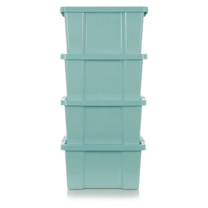 Set of 4 Aqua Storage Boxes 27L With Lids Home Office Box Plastic Stackable