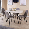 White Dining Kitchen Table Set with 4 Grey Quilted Fabric Chairs Black Metal Leg
