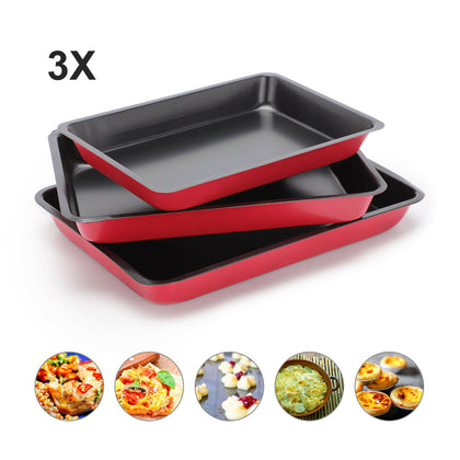 3 PIECE NEW LARGE NON STICK OVEN BAKING ROASTING PAN DISH ROAST TIN & TRAYS SET