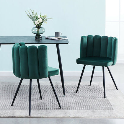 2pcs Dining Chairs Set Velvet Cushion Padded Metal Legs Dressing Makeup Chair