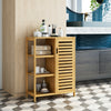 Bathroom Cabinet Sideboard with 3 Open Shelves and Door Bathroom Bamboo Cabinet