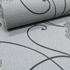 Grey Charcoal Silver Floral Glitter Flower Trail Thick Textured Vinyl Wallpaper