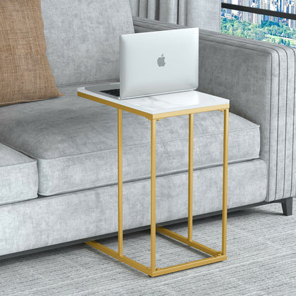 Sofa Side Table Gold With Heavy Mable Top Coffee Tea End Table for Living Room