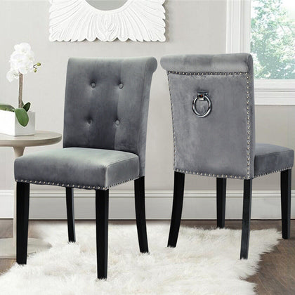 Velvet Knocker Ring Dining Chair Studded Button Back Chair Bedroom Kitchen 1pcs