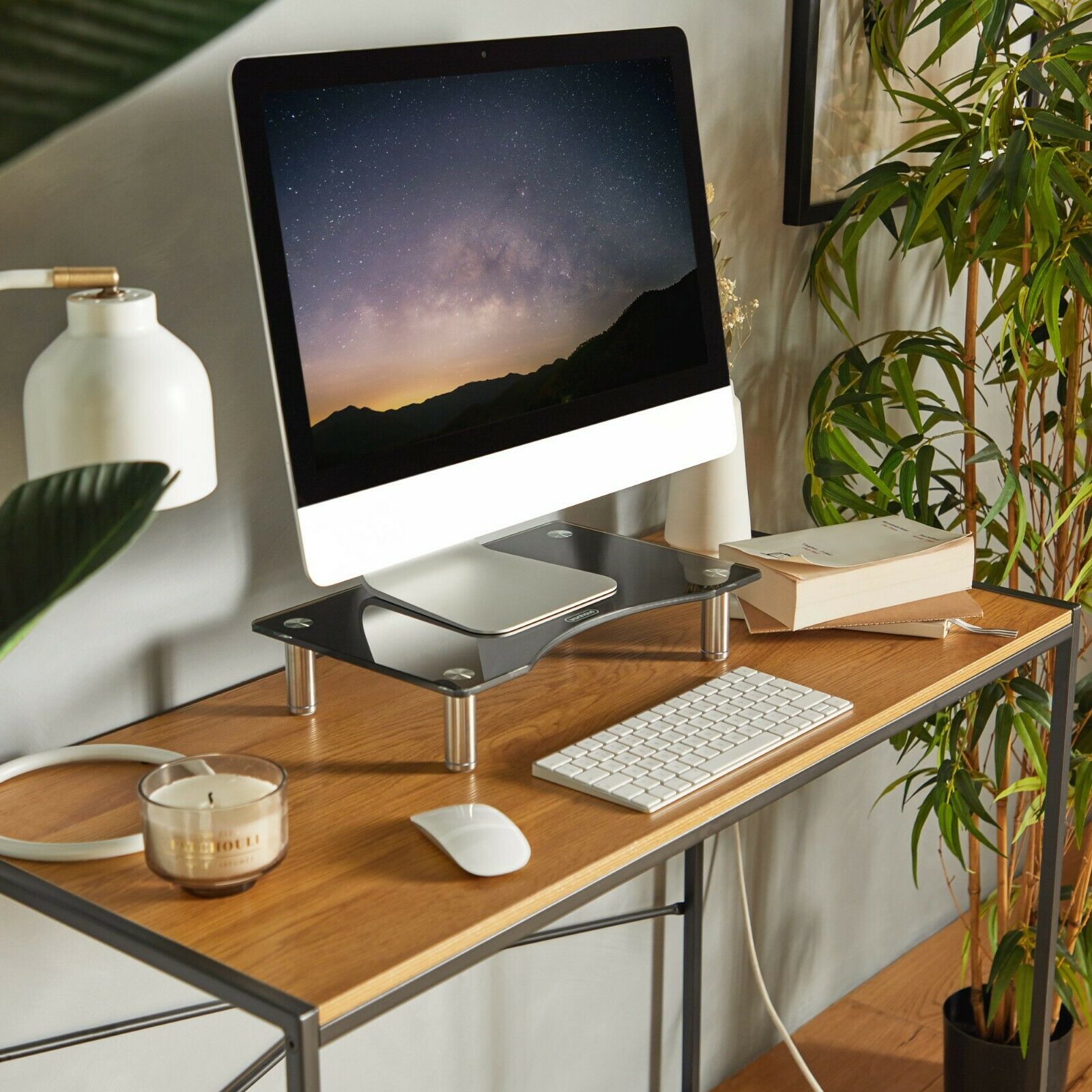 VonHaus Black Curved Glass Monitor Mount Riser Computer Screen Small T ...