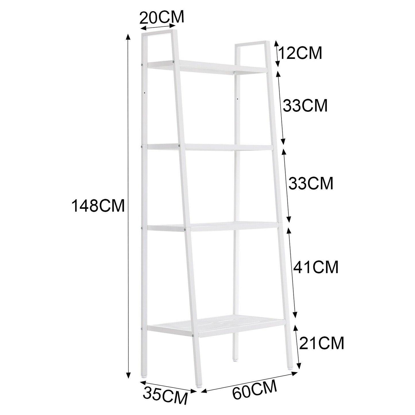 Metal Ladder Shelving 4 Tier Tall Bookshelf Plant Stand Storage Shelf Unit White
