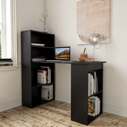 Black Desk Table and Bookshelf for Home Office - Piranha Furniture Labrinth