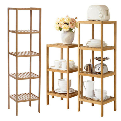 3/4/5 Tiers Wood Bamboo Bathroom Kitchen Ladder Shelf Storage Rack Free Standing